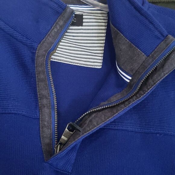 Banana Republic Sweater Mens sz L Blue Rib Knit All Cotton Pullover 1/4 Zip - Picture 6 of 9
